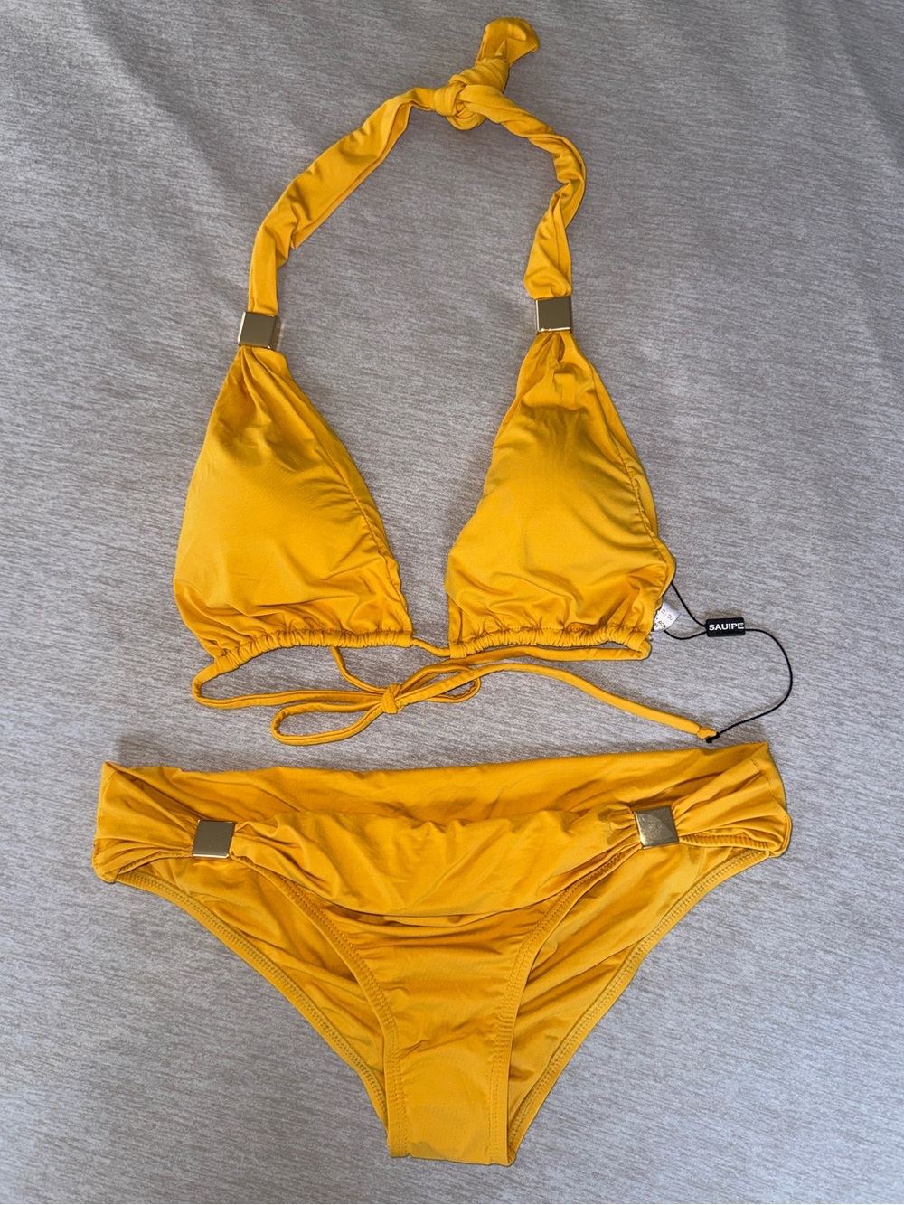 Sauipe Yellow Gold Halter Bikini Set Gold Hardware Size M